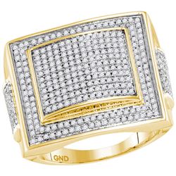1 CTW Mens Round Diamond Square Cluster Ring 10kt Yellow Gold - REF-81Y2N
