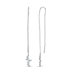 1/6 CTW Womens Round Diamond Heartbeat Threader Dangle Earrings 14kt White Gold - REF-20V5Y