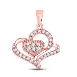 1/4 CTW Womens Round Diamond Heart Pendant 10kt Rose Gold - REF-25T9V