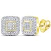 Image 1 : 1/4 CTW Womens Round Diamond Square Cluster Earrings 10kt Yellow Gold - REF-27V3Y