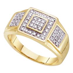 1/4 CTW Mens Round Diamond Square Ring 10kt Yellow Gold - REF-39R5X