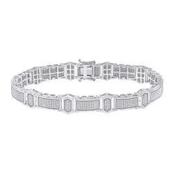 2 CTW Mens Round Diamond Link Bracelet 10kt White Gold - REF-184H3R