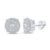 Image 1 : 5/8 CTW Mens Round Diamond Cluster Earrings 10kt White Gold - REF-44T4V