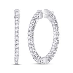 3 CTW Womens Round Diamond Single Row Hoop Earrings 14kt White Gold - REF-272T6V