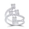Image 1 : 7/8 CTW Womens Baguette Diamond Modern Floating Cluster Ring 14kt White Gold - REF-99R5X