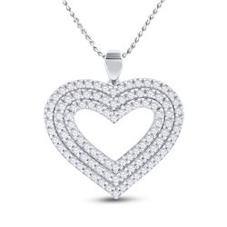 1 CTW Womens Round Diamond Heart Pendant 14kt Yellow Gold - REF-78X5T