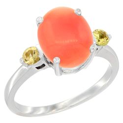 0.24 CTW Yellow Sapphire & Natural Coral Ring 10K White Gold - REF-23M9K