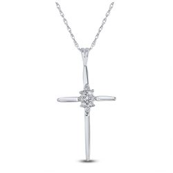 1/12 CTW Womens Round Diamond Cluster Cross Pendant 10k White Gold - REF-7F5W