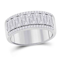 1 & 1/4 CTW Mens Baguette Round Diamond Band Ring 14kt White Gold - REF-163A5M