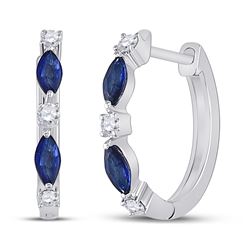 3/8 CTW Womens Marquise Blue Sapphire Diamond Hoop Earrings 14kt White Gold - REF-23Y3N