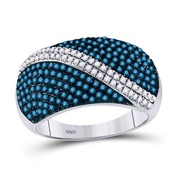 1 CTW Womens Round Blue Color Enhanced Diamond Fashion Ring 10kt White Gold - REF-45V2Y