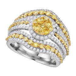 2 CTW Womens Round Yellow Diamond Stripe Cluster Ring 14kt White Gold - REF-204M5F