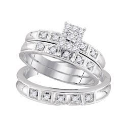 1/3 CTW His Hers Round Diamond Solitaire Matching Wedding Set 10kt White Gold - REF-39M5F