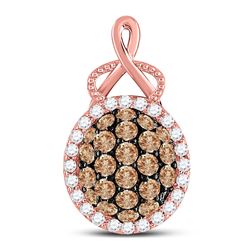 7/8 CTW Womens Round Brown Diamond Oval Cluster Pendant 14kt Rose Gold - REF-54N5A