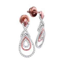 3/8 CTW Womens Round Diamond Teardrop Dangle Earrings 10kt Rose Gold - REF-31X4T