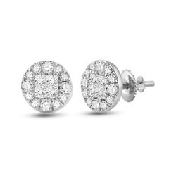 1/2 CTW Womens Princess Diamond Cluster Earrings 14kt White Gold - REF-45T2V