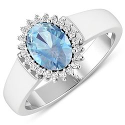 Natural 2.2 CTW Aquamarine & Diamond Ring 14K White Gold - REF-45T6H