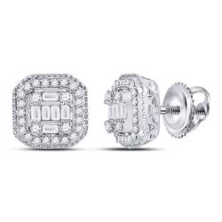 3/8 CTW Womens Baguette Diamond Fashion Cluster Earrings 14kt White Gold - REF-47A6M