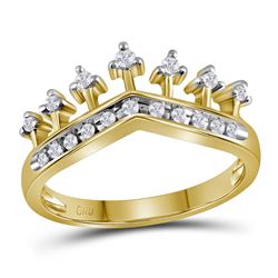 1/5 CTW Womens Round Diamond Crown Tiara Band Ring 10kt Yellow Gold - REF-29N4A