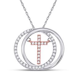 1/5 CTW Womens Round Diamond Circle Cross Pendant 10kt Two-tone Gold - REF-20M5F