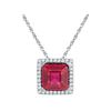 Image 1 : 1 & 7/8 CTW Womens Cushion Lab-Created Ruby Solitaire Diamond Pendant 10kt White Gold - REF-12F2W