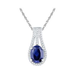 1 & 3/4 CTW Womens Oval Lab-Created Blue Sapphire Solitaire Diamond Pendant 10kt White Gold - REF-16