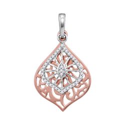 1/8 CTW Womens Round Diamond Openwork Wide Oval Pendant 10kt Two-tone Gold - REF-15N2A