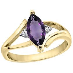 1.04 CTW Amethyst & Diamond Ring 10K Yellow Gold - REF-22M9A