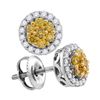 Image 1 : 1/2 CTW Womens Round Yellow Color Enhanced Diamond Cluster Earrings 10kt White Gold - REF-30R5X