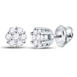 1/4 CTW Womens Round Diamond Flower Cluster Earrings 14kt White Gold - REF-21V8Y