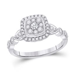 1/2 CTW Womens Round Diamond Square Cluster Ring 14kt White Gold - REF-64H8R