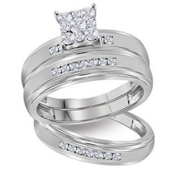 1/2 CTW His Hers Round Diamond Square Matching Wedding Set 10kt White Gold - REF-54Y5N