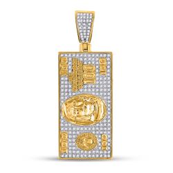 5/8 CTW Mens Round Diamond Hundred Bill Money Charm Pendant 10kt Yellow Gold - REF-66H8R