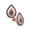 Image 1 : 1/3 CTW Womens Round Red Color Enhanced Diamond Teardrop Cluster Earrings 10kt Rose Gold - REF-34X3T