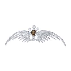 4.21 CTW Smoky Topaz & Diamond Brooch 18K White Gold - REF-193W6H