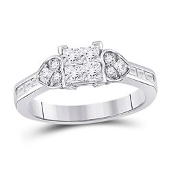 3/4 CTW Womens Princess Diamond Square Heart Cluster Ring 14kt White Gold - REF-64Y8N