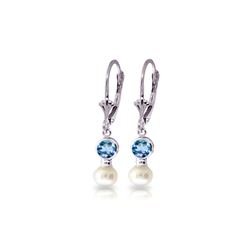 Genuine 5.2 ctw Blue Topaz & Pearl Earrings 14KT White Gold - REF-35T9A