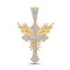 Image 1 : 1/2 CTW Mens Round Diamond Gothic Cross Blaze Wings Charm Pendant 10kt Yellow Gold - REF-61M4F