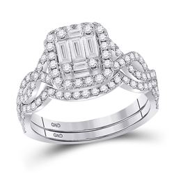 1 CTW Baguette Diamond Bridal Wedding Ring 14kt White Gold - REF-119M5F