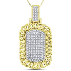 5/8 CTW Mens Round Diamond Curb Link Dog Tag Charm Pendant 10kt Yellow Gold - REF-71A6M