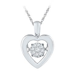 1/20 CTW Womens Round Diamond Moving Twinkle Heart Pendant 10kt White Gold - REF-15N2A