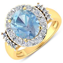 Natural 3.53 CTW Aquamarine & Diamond Ring 14K Yellow Gold - REF-134F2N