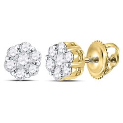 3/4 CTW Womens Round Diamond Flower Cluster Earrings 14kt Yellow Gold - REF-58X5T