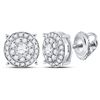 Image 1 : 1/2 CTW Womens Round Diamond Concentric Circle Cluster Earrings 14kt White Gold - REF-49H3R