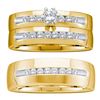 Image 1 : 3/4 CTW His Hers Round Diamond Solitaire Matching Wedding Set 14kt Yellow Gold - REF-166N9A