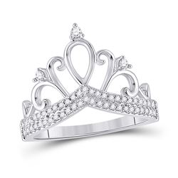 1/5 CTW Womens Round Diamond Crown Tiara Fashion Ring 10kt White Gold - REF-22T6V