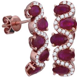 2 & 7/8 CTW Womens Oval Ruby Diamond Hoop Earrings 18kt Rose Gold - REF-170A5M