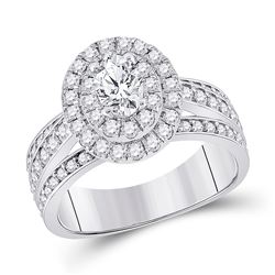 1 & 7/8 CTW Oval Diamond Halo Bridal Wedding Engagement Ring 14kt White Gold - REF-259X3T