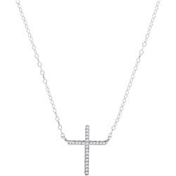 1/12 CTW Womens Round Diamond Cross Religious Pendant 10kt White Gold - REF-10M9F