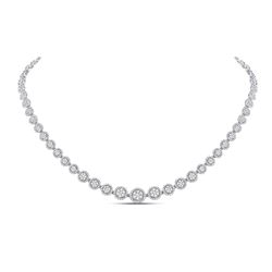 4 & 7/8 CTW Womens Round Diamond Graduated Halo Cluster Tennis Necklace 14kt White Gold - REF-467X6T